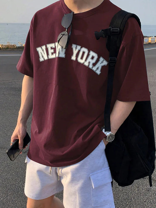 Drop Shoulder Maroon T-Shirt - Newyork Design