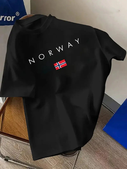Drop Shoulder Black T-Shirt - Norway Design