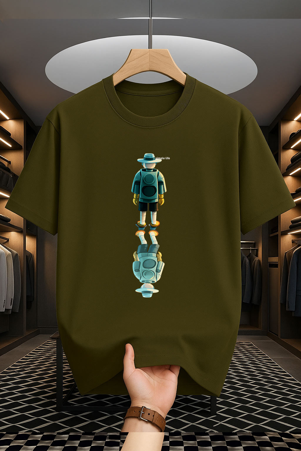 Drop Shoulder Olive Color T-Shirt - Simple Life Robot