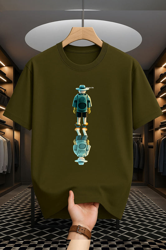 Drop Shoulder Olive Color T-Shirt - Simple Life Robot