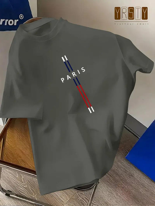 Drop Shoulder Silver Color T-Shirt - Paris (Flag) Design