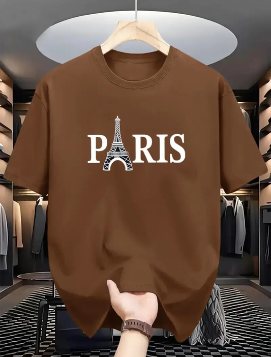 Drop Shoulder Print T-Shirt - Paris (Eiffel Tower) Design