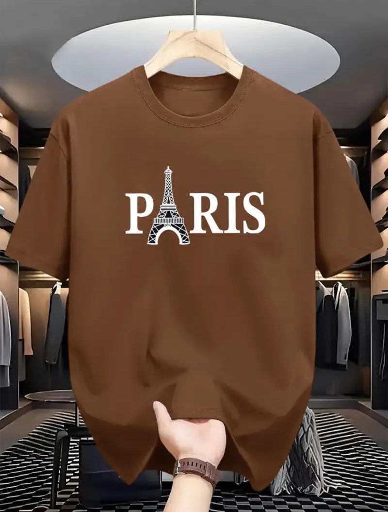 Drop Shoulder Coffee T-Shirt - Paris(Eiffel Tower) Design