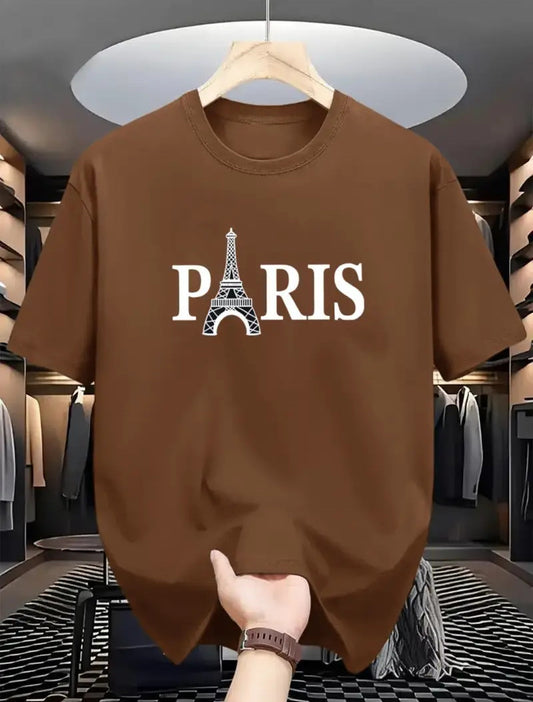 Drop Shoulder Coffee T-Shirt - Paris(Eiffel Tower) Design