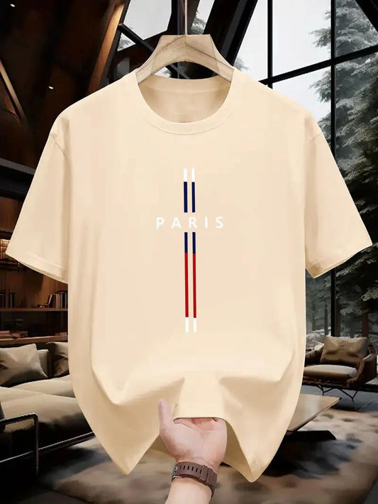 Drop Shoulder Beige T-Shirt - Paris Design