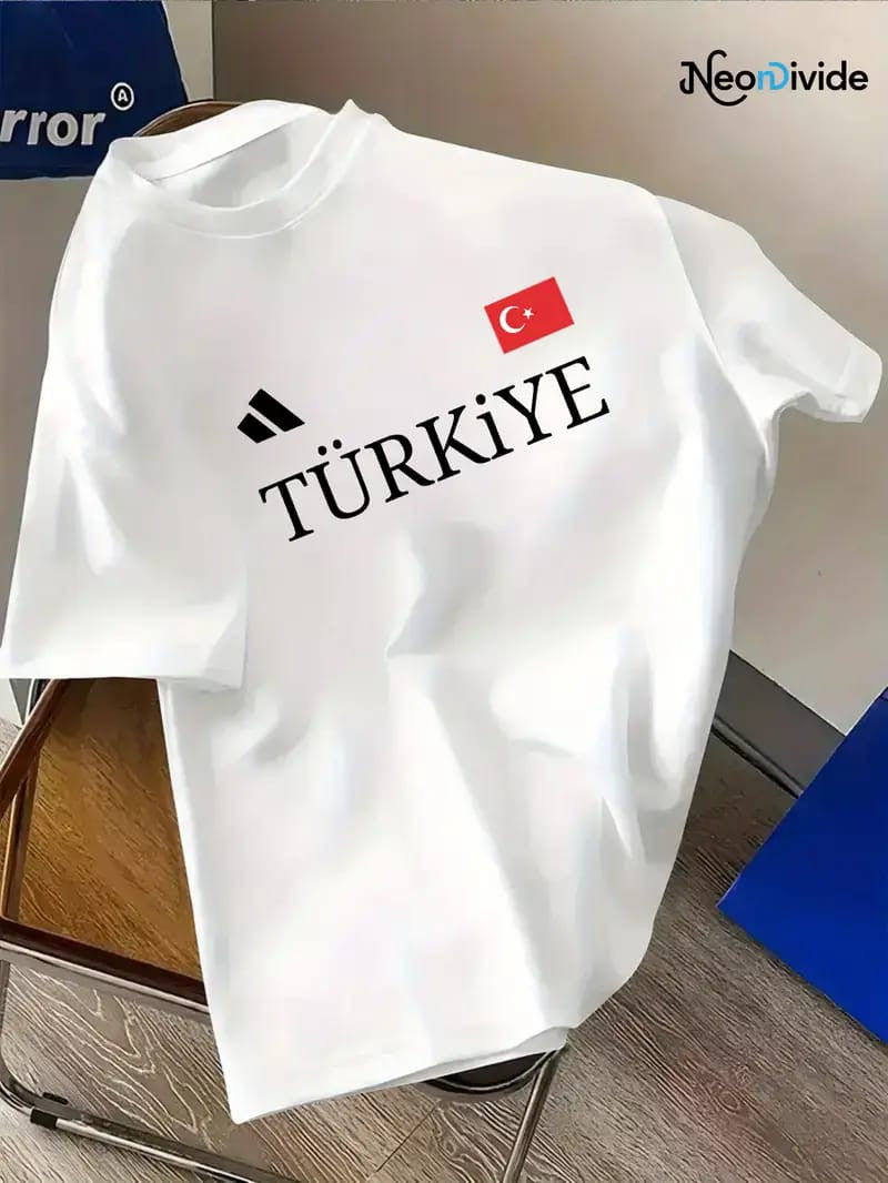 Drop Shoulder White T-Shirt - Turkiye Design