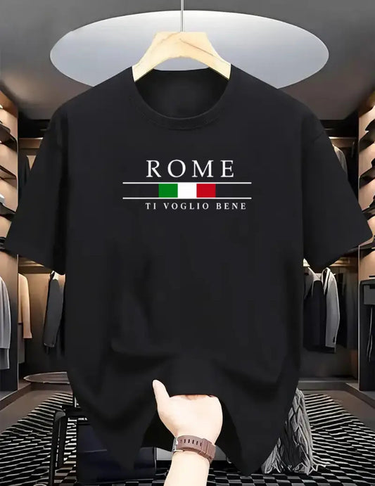 Drop Shoulder Black T-Shirt - Rome  Design