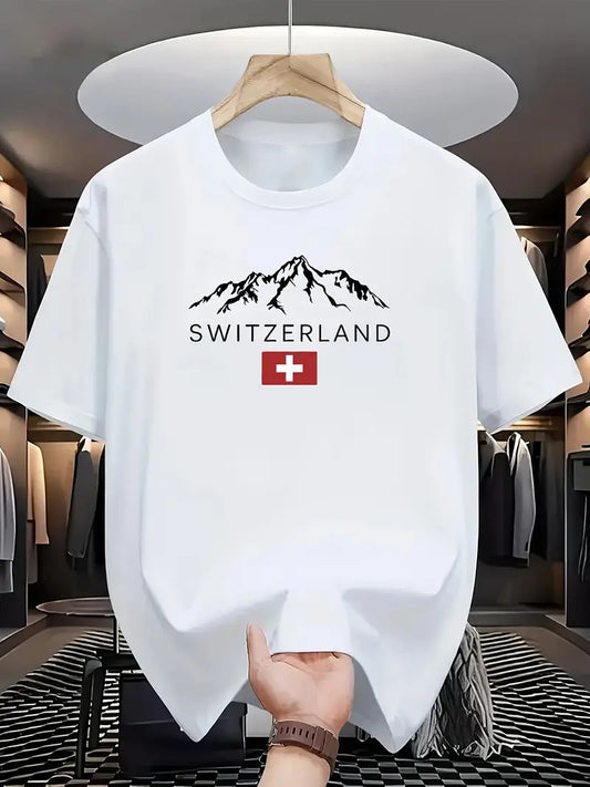 Drop Shoulder White T-Shirt - Switzerland Design