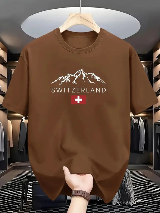 Drop Shoulder Coffee T-Shirt - Switzerland Design