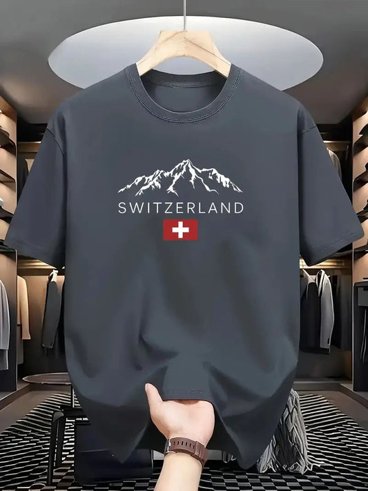 Drop Shoulder Silver Color T-Shirt - Switzerland Design