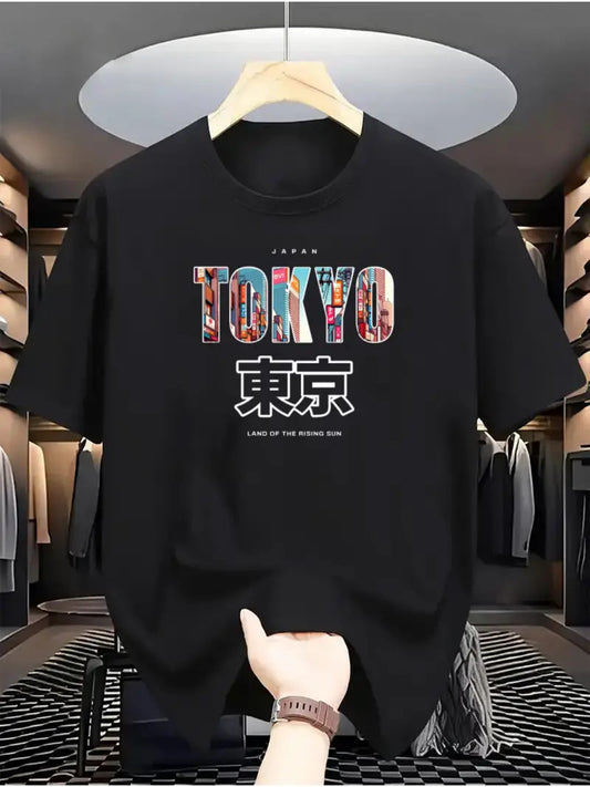 Drop Shoulder Black T-Shirt - Tokyo Design