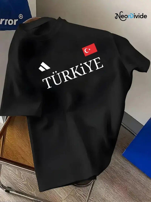 Drop Shoulder Black T-Shirt - Turkiye Design