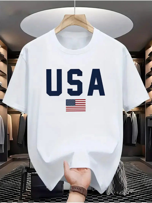 Drop Shoulder White T-Shirt - USA Design