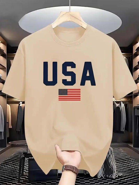 Drop Shoulder Beige T-Shirt - USA Design